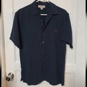 Porcini Navy Silk Short-Sleeve Button-Down Shirt Golf Camp